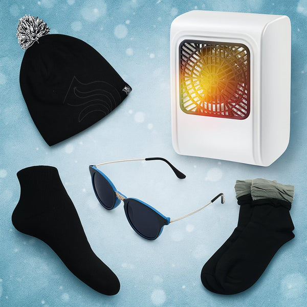 Winter Warm Set- Bennie hat, Room Heater, Sunglasses And Socks (5 Pcs Combo)