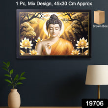 Decorative Lord Buddha Wall Painting with Wooden Frame Mix Design, 45x30 Cm Approx (1 Pc)