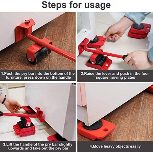 Furniture Lifter Stainless Steel | Heavy Duty Furniture Shifting Tool Set with Wheel Pads