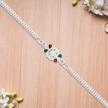 Delicate Metal Chain Rakhi With Enamel Floral Center
