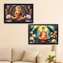 Decorative Lord Buddha Wall Painting with Wooden Frame Mix Design, 45x30 Cm Approx (1 Pc)
