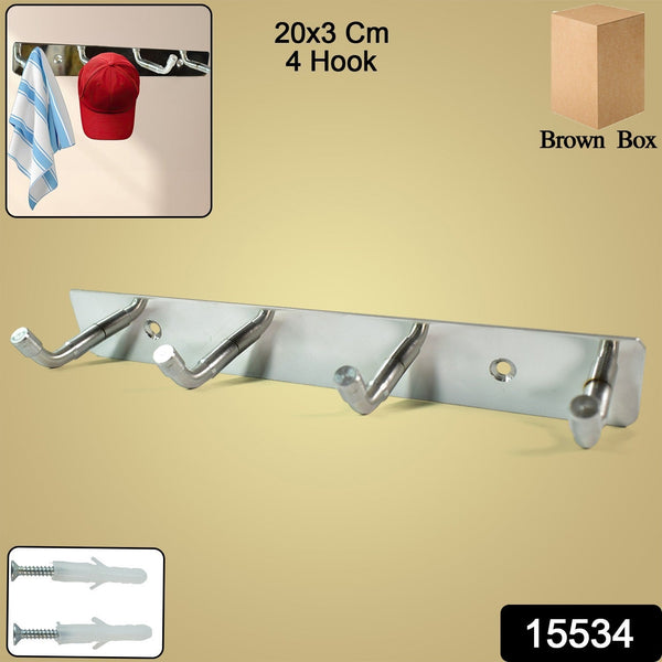 Stainless Steel Wall Mounted Coat 4 Hook Rack (20x3 / 1 Pc)